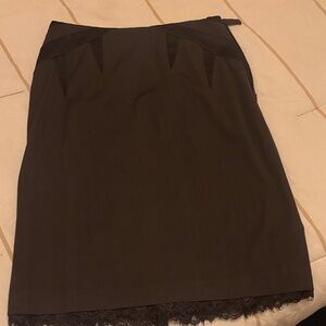Etcetera Dark Brown Pencil Skirt with Lace Hem